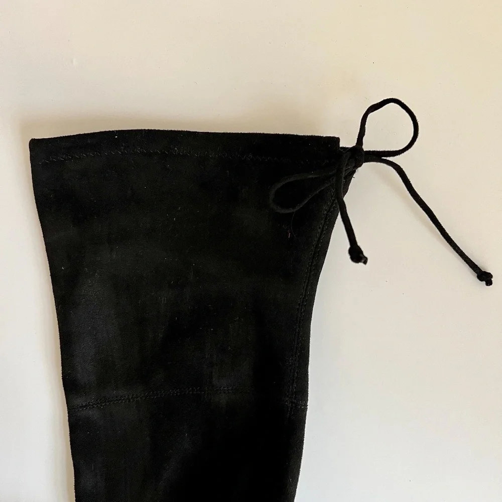 Black Faux Suede Over the Knee High Block Heels Boots - 7
